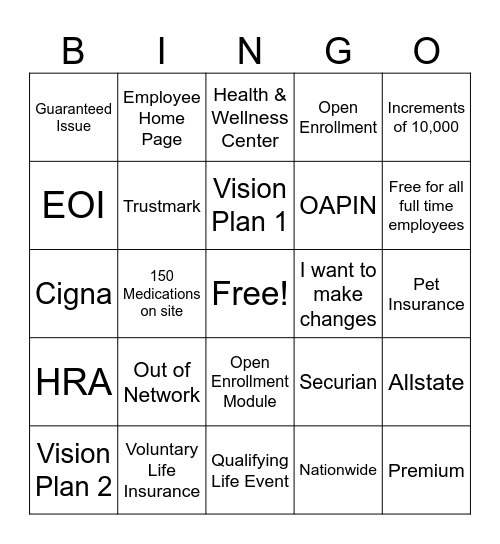 Open Enrollment 2026 Bingo Card