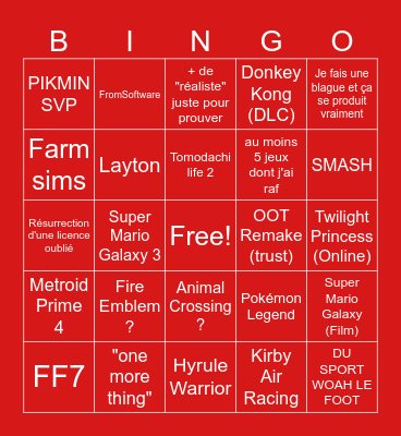 NINTENDO DRIECT Bingo Card