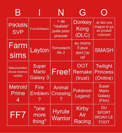 NINTENDO DRIECT Bingo Card