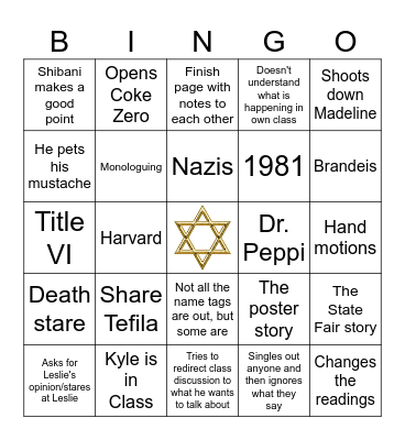 Antisemitism and the Law Bingo Card