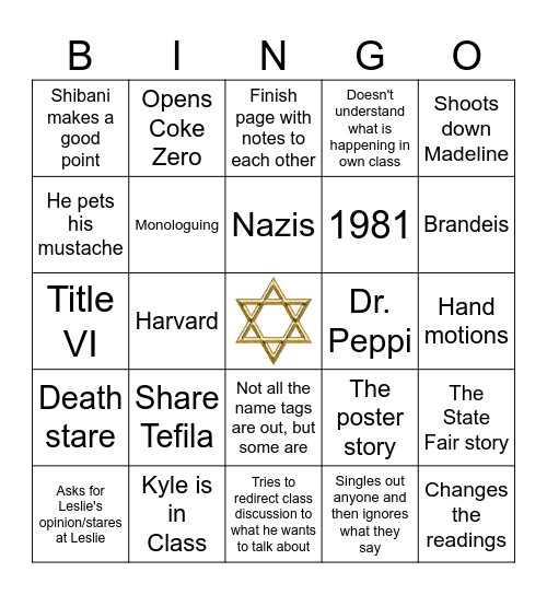 Antisemitism and the Law Bingo Card