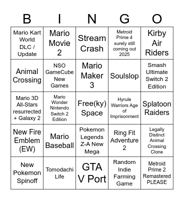 Nintendo Direct 9/12 Bingo Card