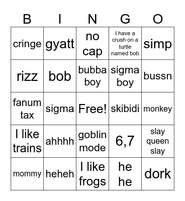 cringe bingo Card