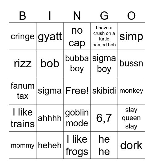 cringe bingo Card