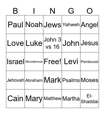 Bible Bingo Card