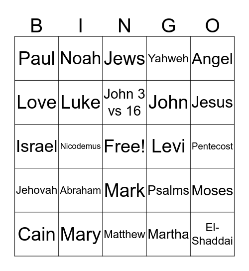 Bible Bingo Card