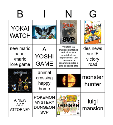 nintendo direct Bingo Card