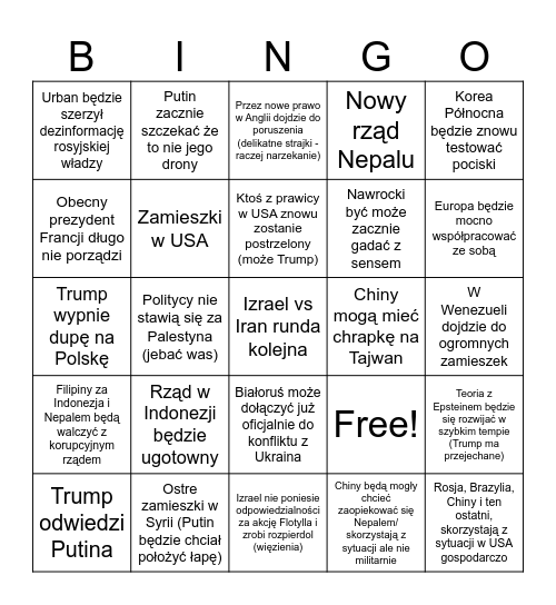 Do końca 2025 Bingo Card