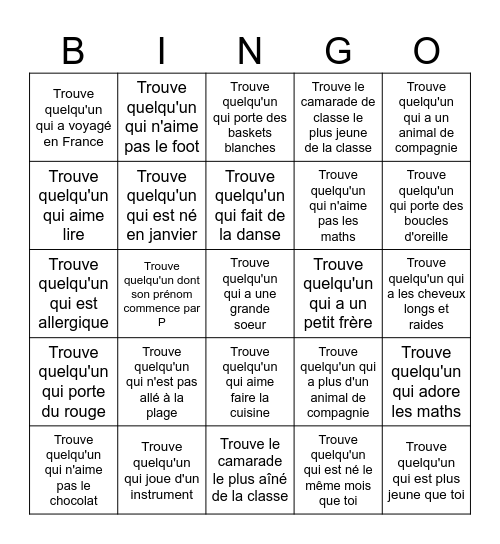 Trouve quelqu'un qui... Bingo Card