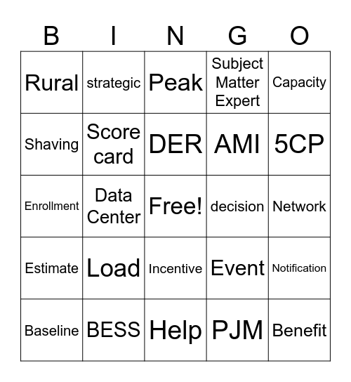 Demand Response Bingo Card