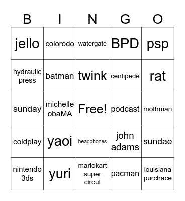 Infinute craft bingo Card