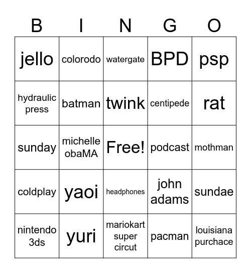 Infinute craft bingo Card