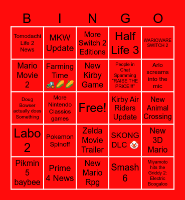 Nintendo Direct Sept 2025 Bingo Card