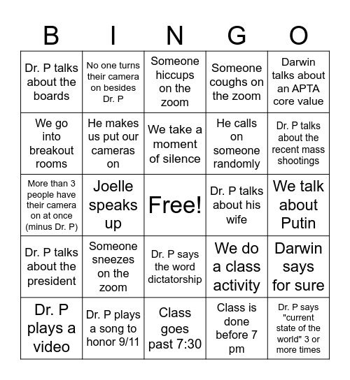 Leadership Zoom Bingo Card
