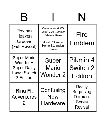 Nintendo Direct September 2025 Bingo (Positive Edition) Bingo Card