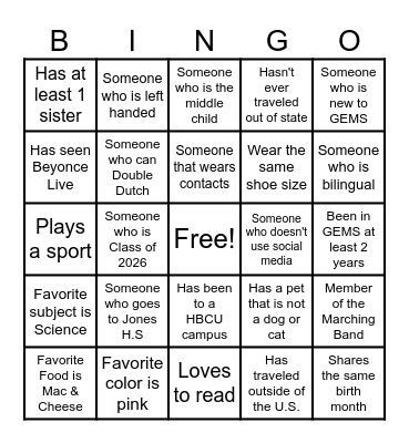 Getting to know you - DELTA G.E.M.S. Edition Bingo Card