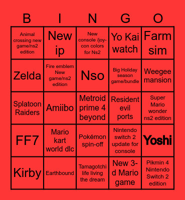 Nintendo direct Bingo Card