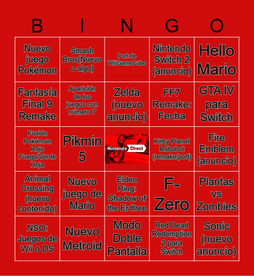 Nintendo Direct Bingo Card