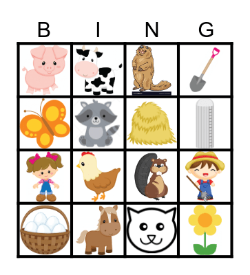 My Little Farm Game For Kids Bingo Card
