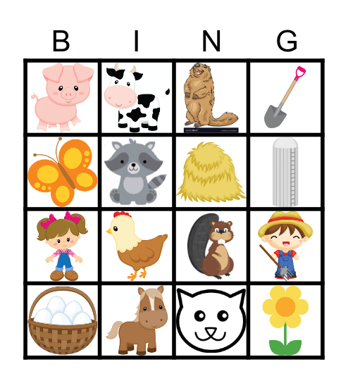 My Little Farm Game For Kids Bingo Card