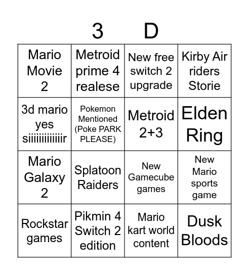 Direct 12.09.25 Bingo Card