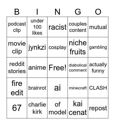 tiktok bingo Card