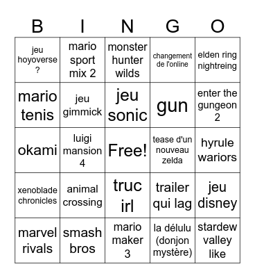 n1tendo dirket Bingo Card