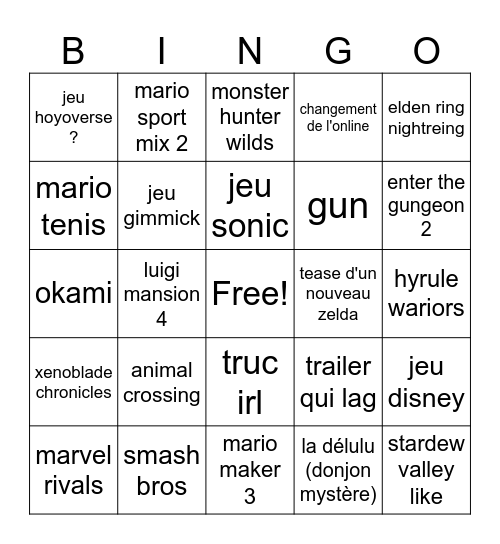 n1tendo dirket Bingo Card