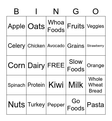 MY PLATE GRADES 1-3 Bingo Card