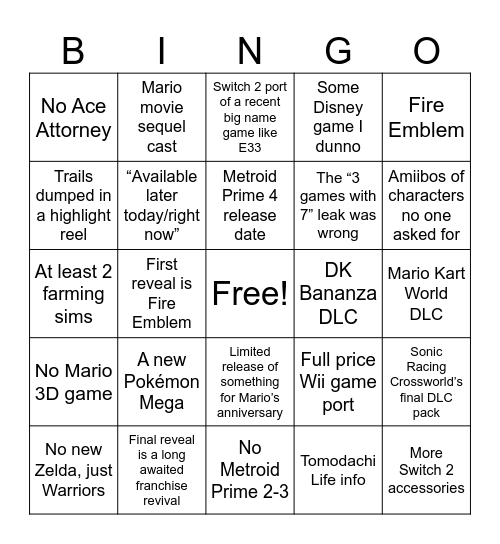 Direct Bingo Card