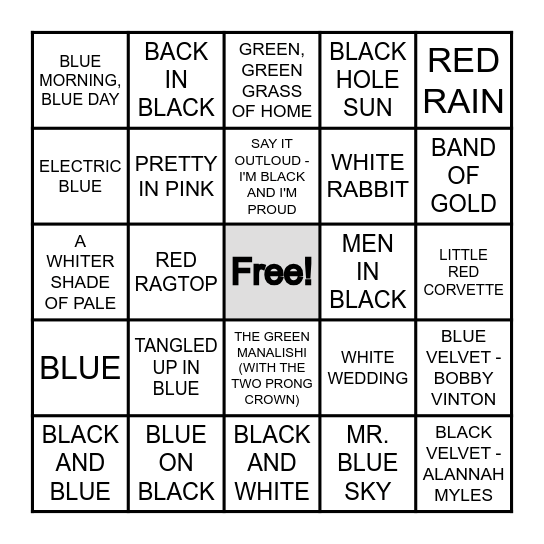 COLOR Bingo Card
