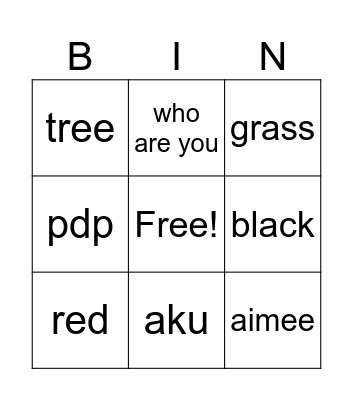 test Bingo Card