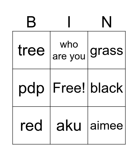 test Bingo Card