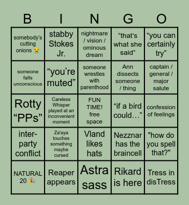 Hellraizers Session 96 Bingo Card