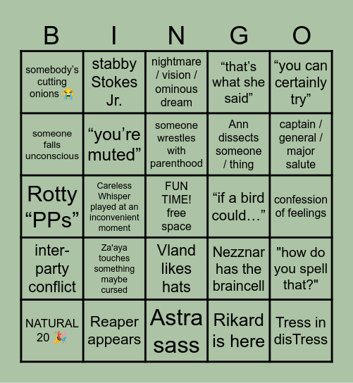 Hellraizers Session 96 Bingo Card