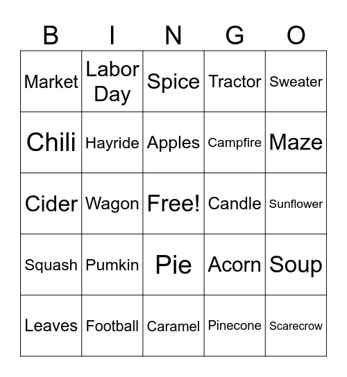 September Bingo Card
