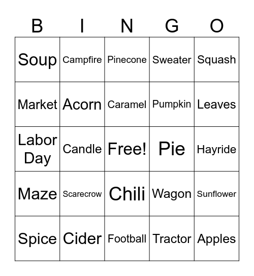 September Bingo Card
