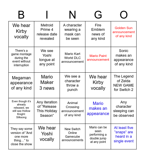 Untitled Bingo Card