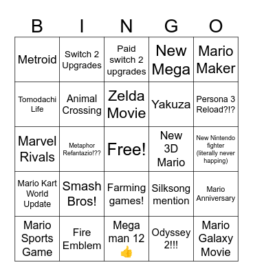 Nintendo Direct Bingo Card