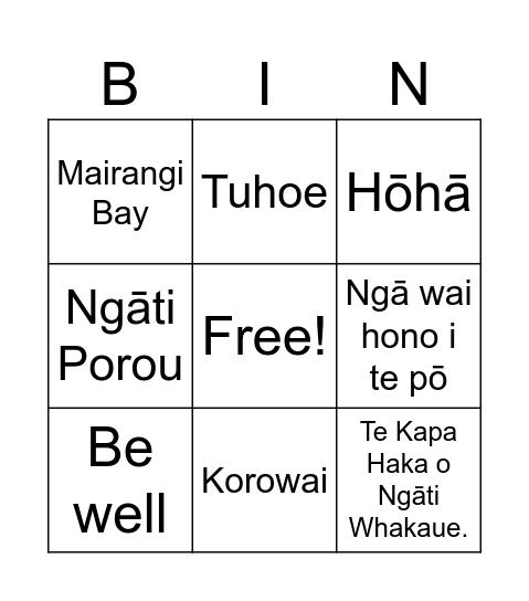 Mahuru Māori Wharewhare Bingo Card