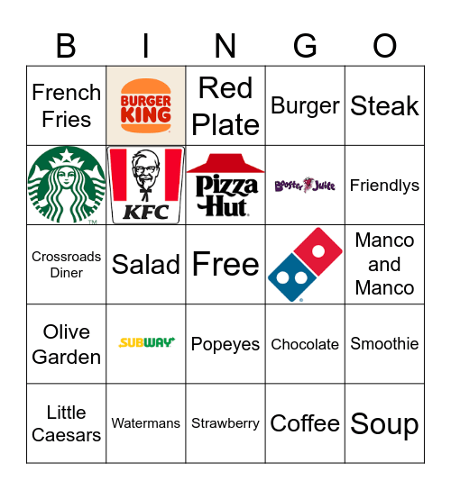 Restaurant Bingo Card