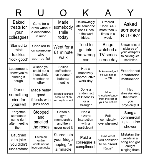 R U OK? Everyday Bingo Card