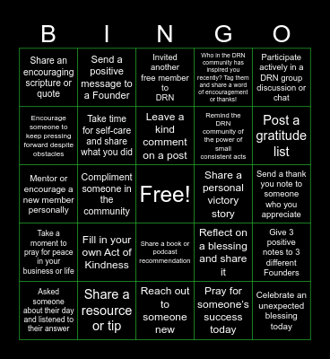 DRN KINDNESS BINGO Card