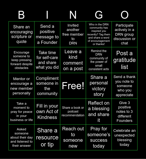 DRN KINDNESS BINGO Card