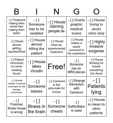 House MD bingo Card