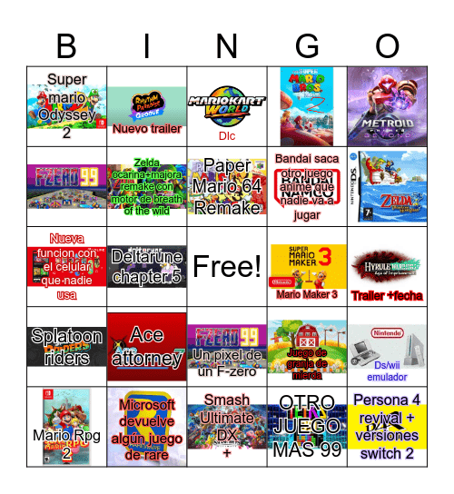 Nintendo Direct 12/09/2025 Bingo Card