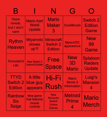 Nintendo Direct Bingo September 12, 2025 Bingo Card