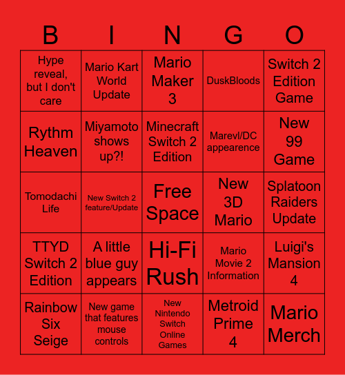 Nintendo Direct Bingo September 12, 2025 Bingo Card