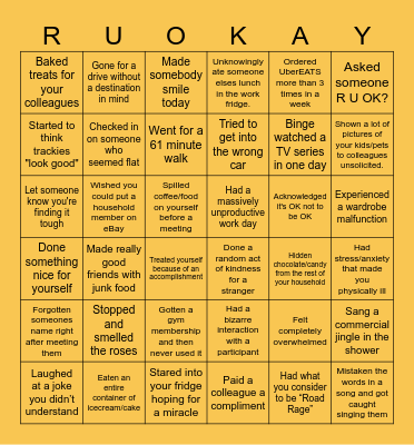 R U OK? Everyday Bingo Card