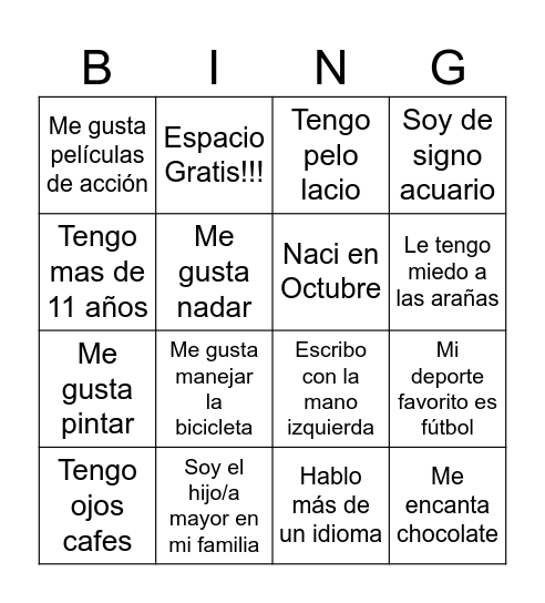 Bingo de Personas Bingo Card